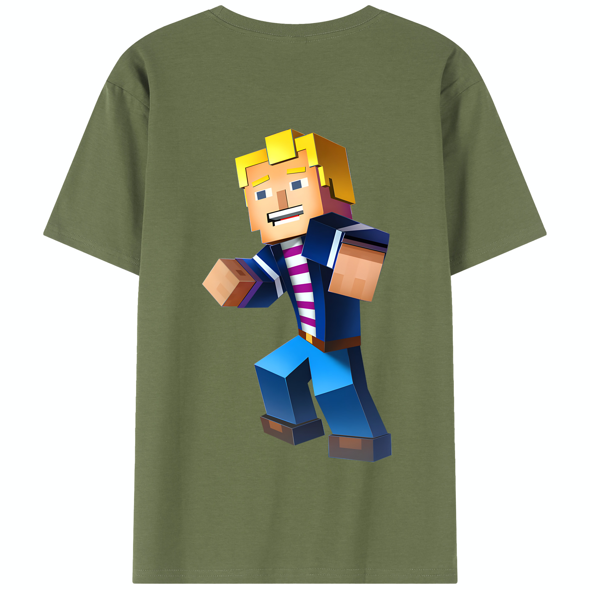 （画像用） マインクラフト ブロックの世界 Minecraft MC Block world 綿100％半袖Tシャツ（背面プリント）